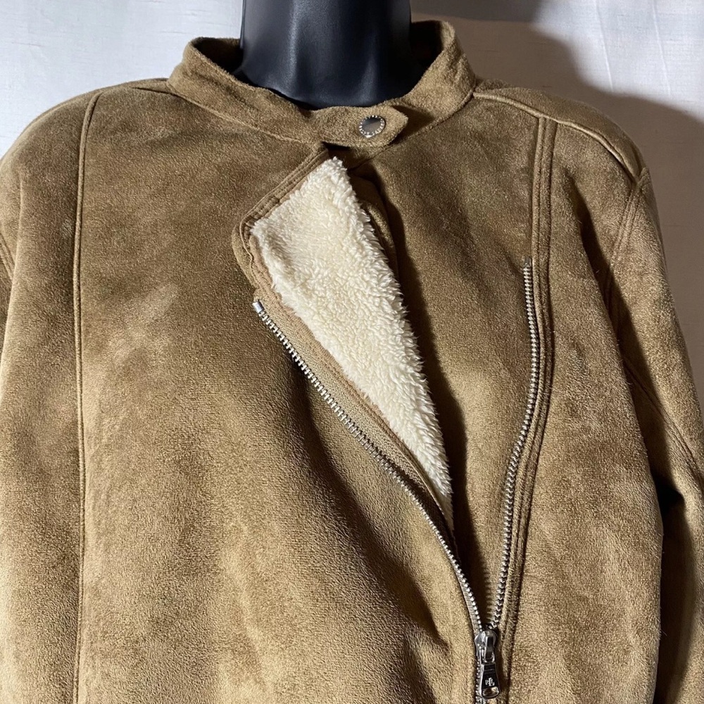 Lauren Ralph Lauren Women’s Faux Suede Sherpa Lined Moto Jacket Brown XL - Picture 4 of 14